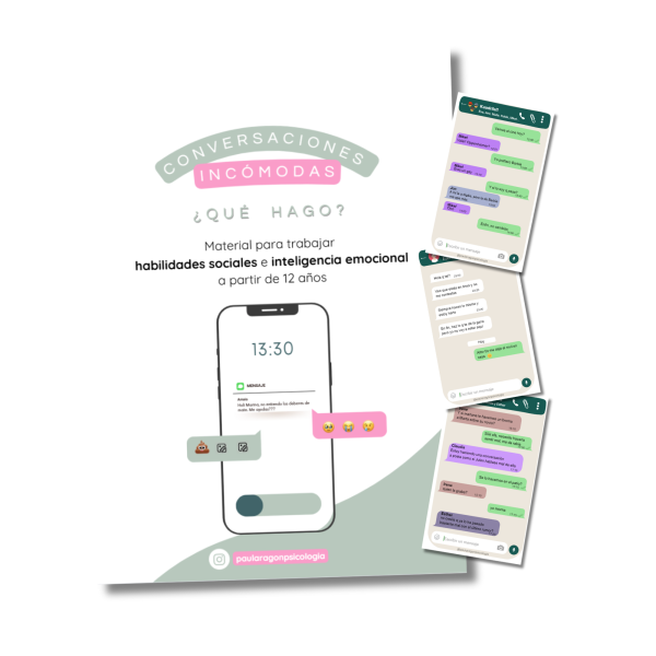 Conversaciones incómodas - Escuela Ara Material de habilidades sociales adolescentes con conversaciones de WhatsApp